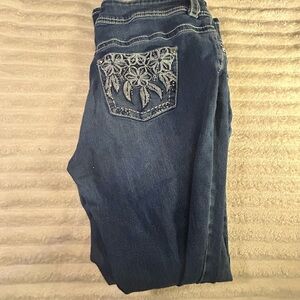 Blue Boot Cut Jeans with Ornate Embroidery